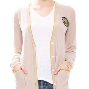 Le Superbe Oatmeal Beach to Bar Cashmere Cardigan, bejewelled shell, pockets, M